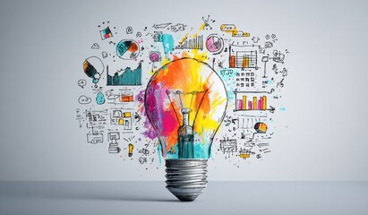 Creative Idea Lightbulb with Business Charts.