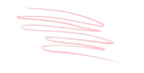 Hand drawn pink pencil lines, circles, stripes and squiggly lines on transparent background.