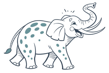 Cheerful Cartoon Elephant Walking with Blue Spots on White Background