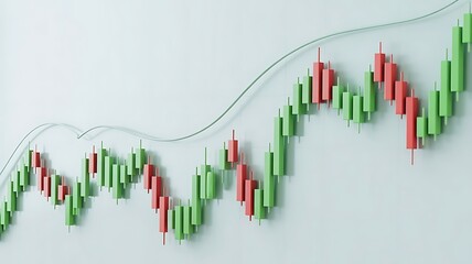 Financial stock market candlestick chart showing upward trend with green and red candles on a light background