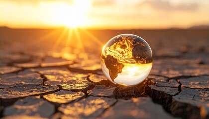 Earth's surface cracking and melting global warming concept