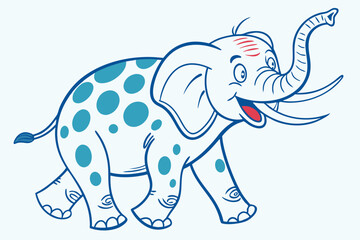 Cheerful Cartoon Elephant with Polka Dots Walking with White Background