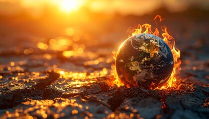 Earth's surface cracking and melting global warming concept