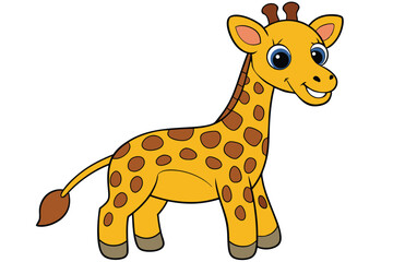 Fototapeta premium Cheerful Cartoon Giraffe with Brown Spots on a White Background