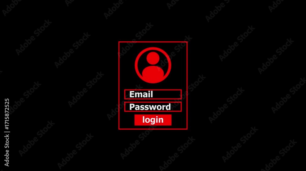 Wall mural Simple login interface design with icon email and password fields and login button red color animation. black background 4k video.
