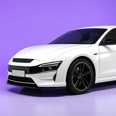 Fototapeta premium Modern white car on purple background