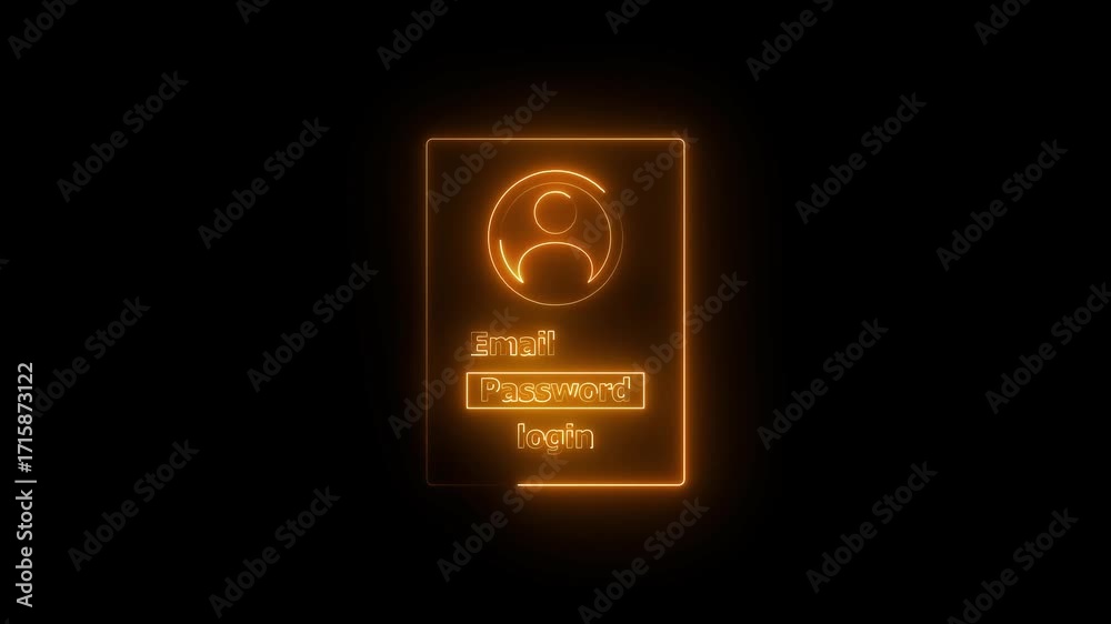 Wall mural simple login interface design with icon email and password fields and login button neon bright orang