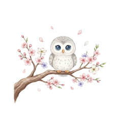 Fototapeta premium A funny vector illustration of a cute baby owl , perched on a tree branch, for a Valentine's card design