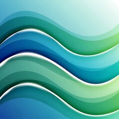 A dynamic abstract design featuring overlapping wavy lines in a cool color palette of teal, blue, and green.