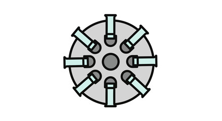 Obraz premium Top-down vector illustration of a laboratory centrifuge rotor with test tubes for scientific research and medical analysis