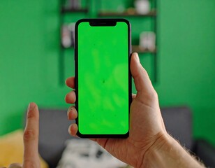 Smartphone held, green screen