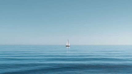 Obraz premium A lone minimalist sailboat on calm ocean horizon.