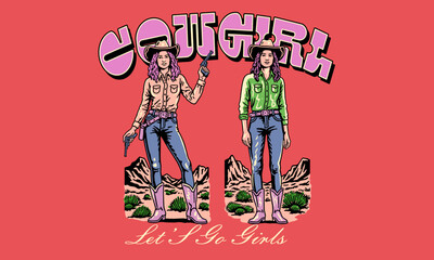 illustration of cowgirl in hat vector for card illustration decoration