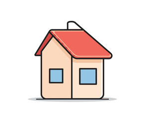 Simple illustration of a small house with a red roof and light beige walls.