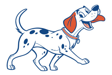 Cheerful Dalmatian Dog Cartoon with Navy Spots on a White Background