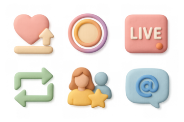Colorful clay social media icons illustration - design for digital platforms in 3d style