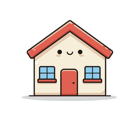 A cute and happy cartoon house with a smiling face, red roof, and windows, isolated on a white background.