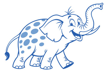 Cheerful Elephant with Blue Spots, Cartoon Style on White Background