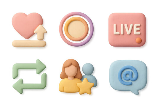Colorful clay social media icons illustration - design for digital platforms in 3d style - Powered by Adobe