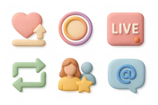 Colorful clay social media icons illustration - design for digital platforms in 3d style