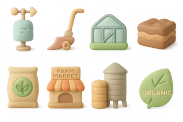 Simple isometric illustration of agriculture icons grid for farm and organic market design