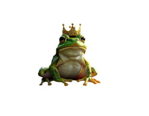 Frog Wearing Crown on Rock with Golden Sparkles Isolated on Transparent Background PNG