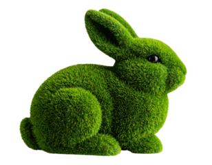 Hyper-realistic 8K PNG of a decorative bunny sculpture covered in lush green grass-li 15258