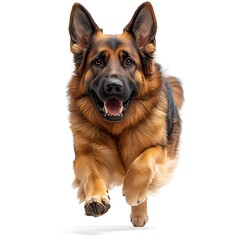 Energetic German Shepherd Dog Jumping on White Background. Generative AI