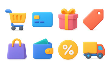 Simple e-commerce icon collection - flat illustration for online shopping and retail design