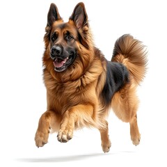 Energetic German Shepherd Dog Jumping on White Background. Generative AI