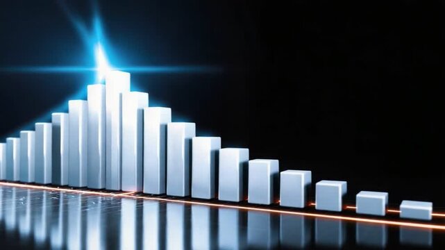 A sleek, modern bar graph illustrating steady growth, with metallic bars rising sharply against a dark background