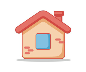 Illustration of a small house with a red roof and a blue window.