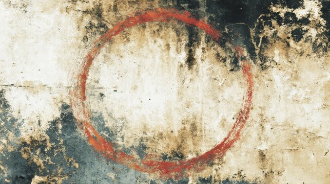 Abstract grunge texture with a bold red circle on a weathered surface, showcasing unique patterns and colors, perfect for artistic and design projects.