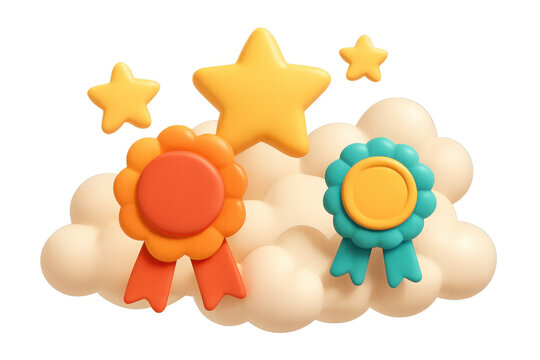 Cartoon starry rewards illustration for simple composition featuring medals and stars