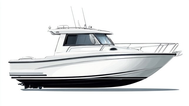Detailed Illustration of a Sport Fishing Boat with a Sleek Profile and Modern Design for Marine Enthusiasts and Nautical Themes