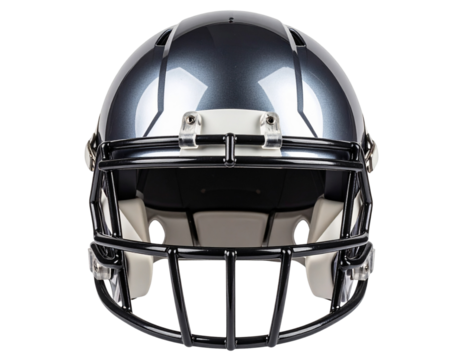 Glossy American Football Helmet Front View with Faceguard, isolated on transparent background PNG