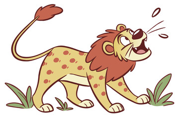 Fototapeta premium Cute Cartoon Lion Roaring on White Background Design