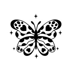 A stylish butterfly with hand drawn  heart and polka-dot patterns on its wings