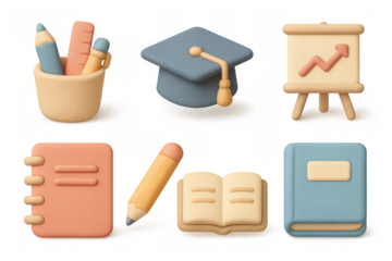 3d education icons illustration for teaching and learning design