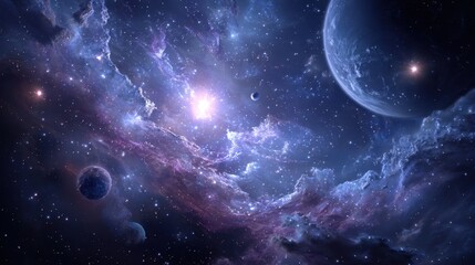 Breathtaking Cosmic Landscape with Colorful Nebula, Stars, Planets, and Vastness of Space Featuring Dark Matter and Celestial Bodies