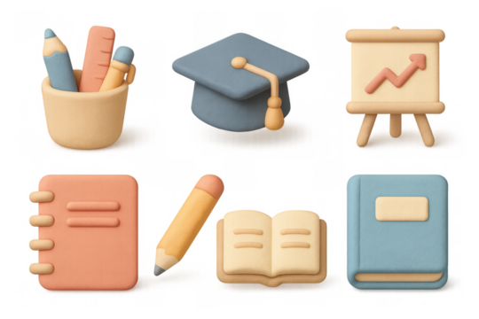 3d education icons illustration for teaching and learning design