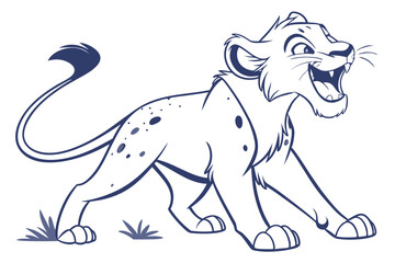 Cute Lion Cub Growling Cartoon on a White Background Isolated