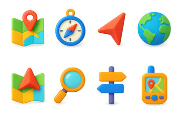 Colorful 3d maps and navigation icons illustration for app design and user interface