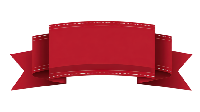 Red Glossy Ribbon Banner on Transparent Background
