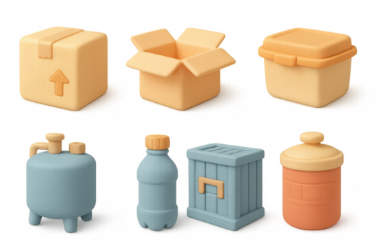 3d packaging icon grid illustration for design and print projects