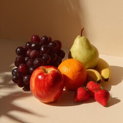 Fresh Fruits Arrangement with Natural Light and Shadows