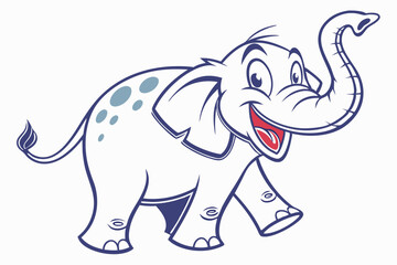 Happy Cartoon Elephant on White Background Walking with Smiling Face