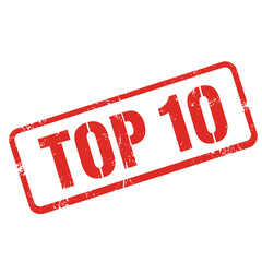 A red stamp displaying the phrase top ten isolated on white