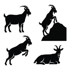 Four silhouette goat poses static and dynamic farm animal imagery for design projects silhouette