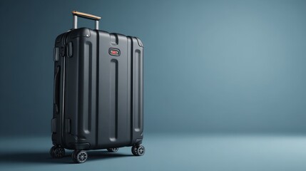 Sleek and Modern Black Suitcase with Four Wheels on a Minimalistic Background for Travel and Adventure Enthusiasts